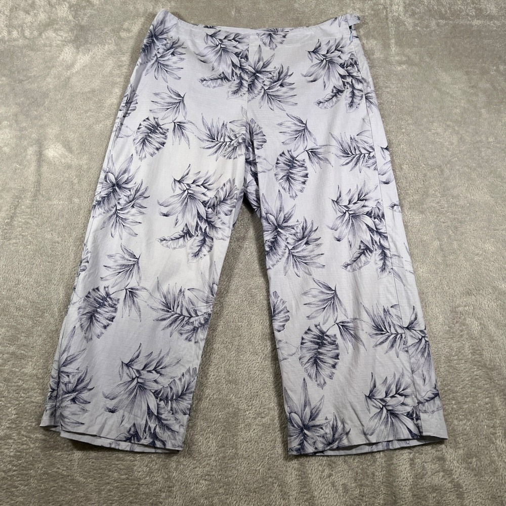 Tommy Bahama Pants‎ Womens Sz 12 Blue Floral Cropped Wide Leg Silk Blend Stretch